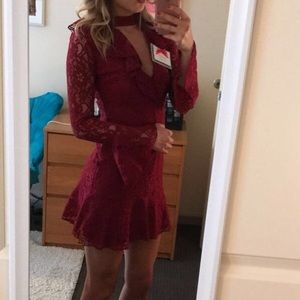 ASOS Petite Maroon Lace Sleeve Dress